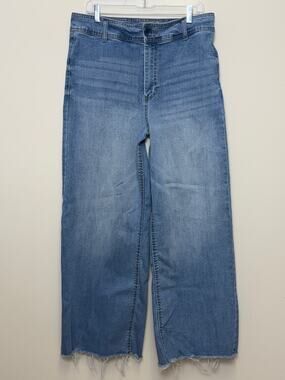 Oat New York Wide Leg Jeans Womens 12/31 Light Wash High Rise Raw Hem Denim